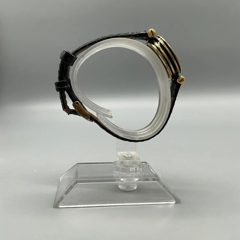 Vintage Gucci Womens Watch 22mm Black Dial Gold Tone Leather Swiss New Battery